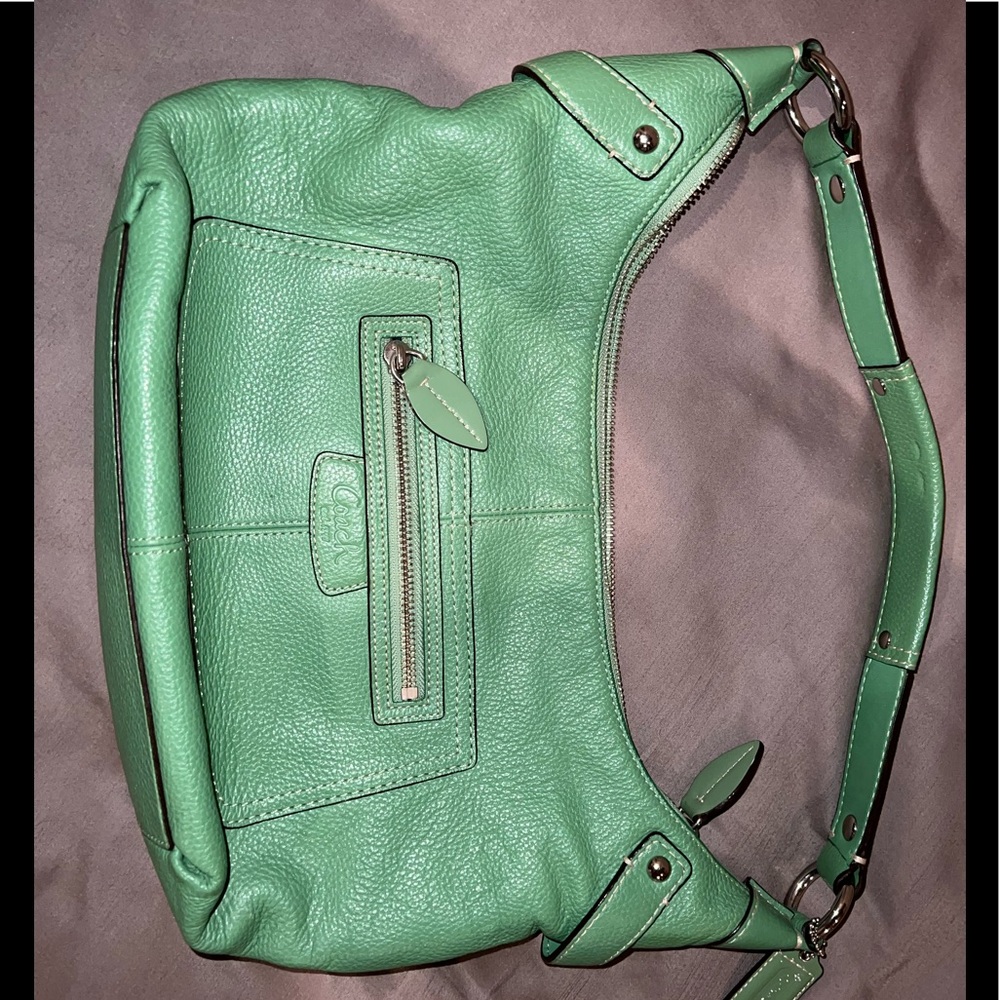 Coach green pebbled leather purse